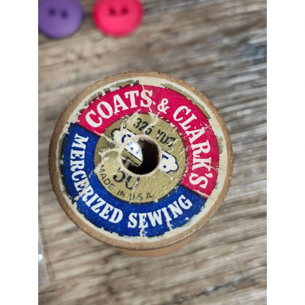Vintage Le Bouton Sewing Button Lot Aqua Blue Gold White Mixed Assortment Spool
